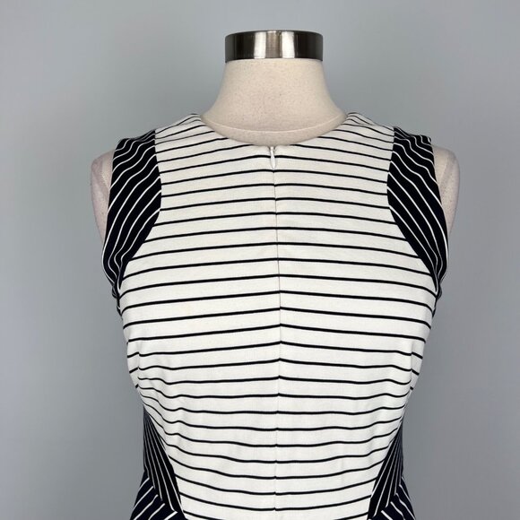 Shoshanna Womens Striped Ruffle Hem Sleeveless Dress Blue White size 8 - Picture 4 of 14